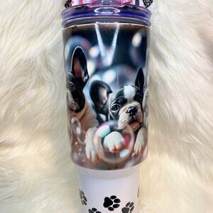 Boston Terrier 40oz Tumbler with Charm, Bow and Free Shipping!